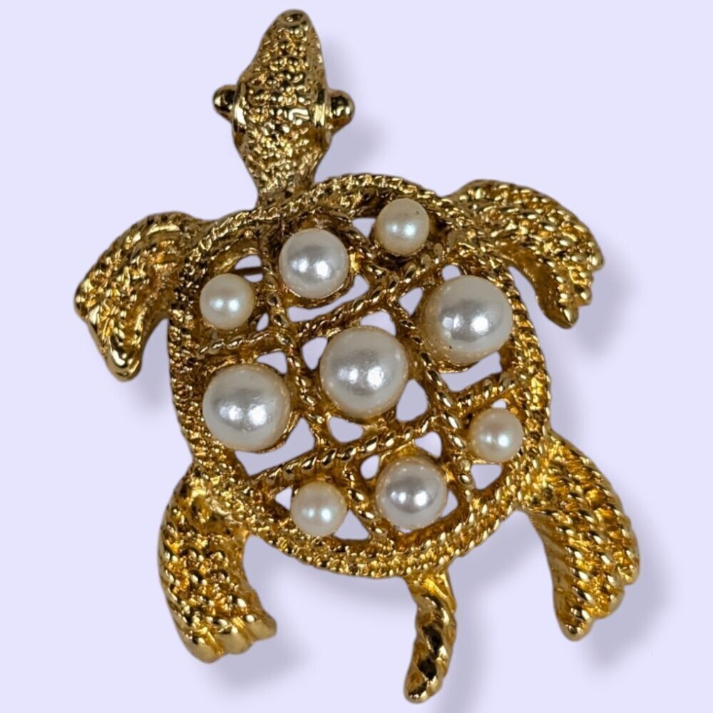 Vintage Faux Pearl Turtle Brooch